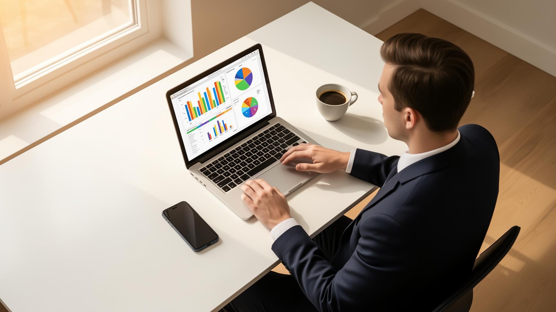 Solo real estate agent reviewing AdamationA.I. AI-powered sales automation dashboard with pipeline analytics and lead response metrics