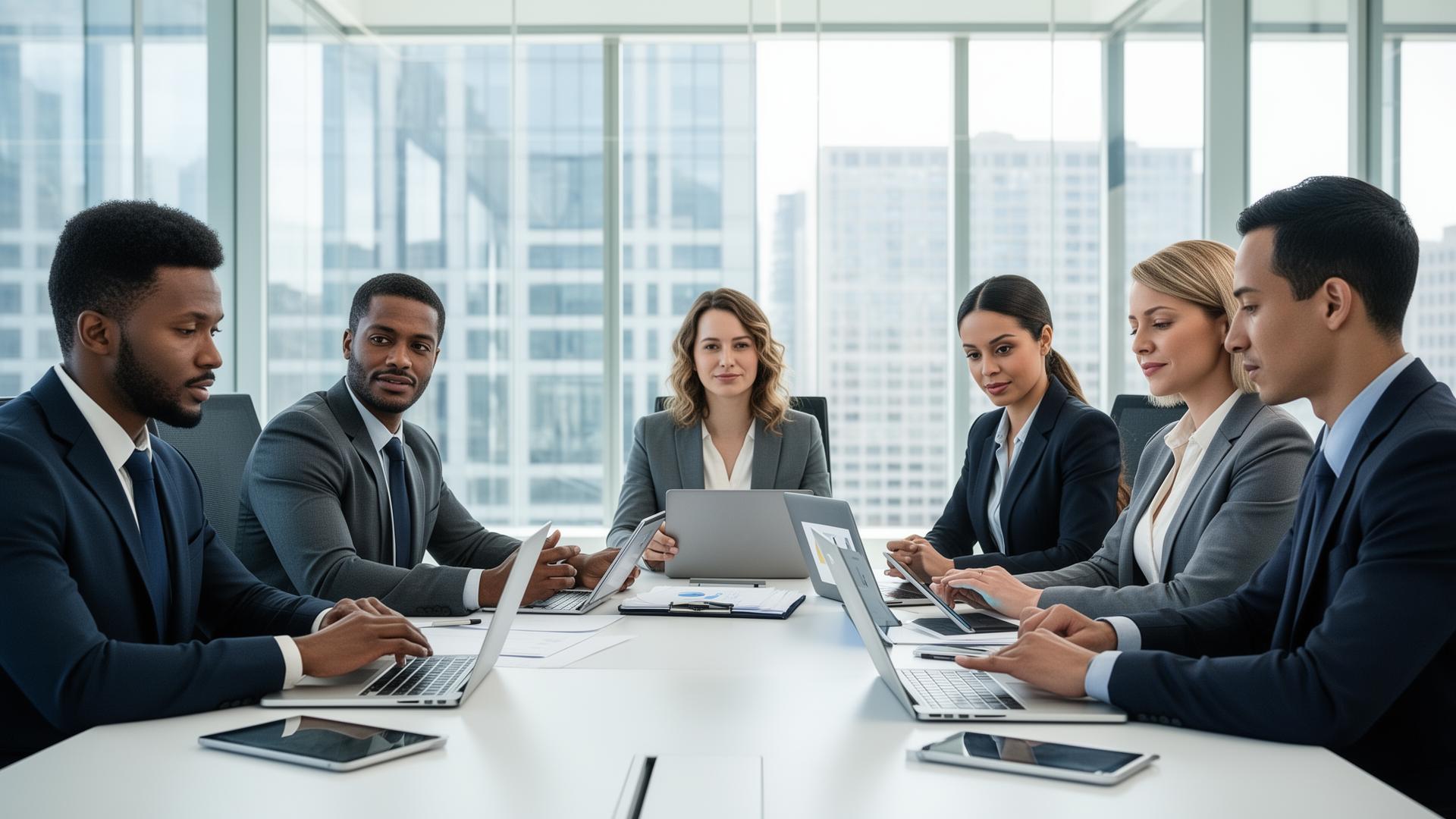 Real estate team collaborating on AdamationA.I. CRM automation platform with pipeline visibility and performance tracking dashboards